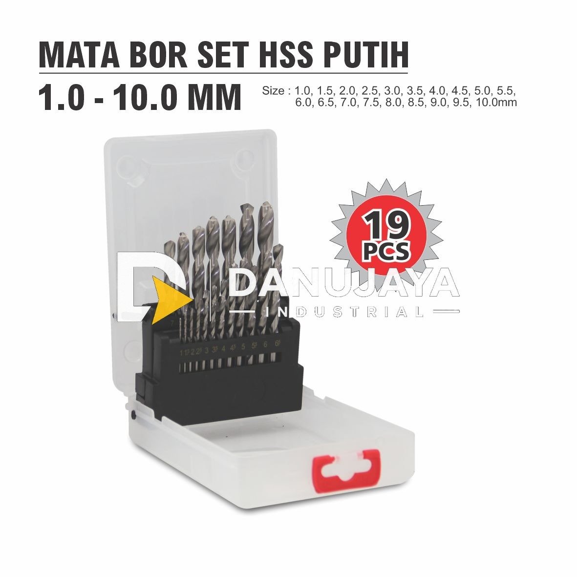Mata Bor Set HSS Putih 19 Pcs ( Ukuran 1-10 mm ) Merk Aldo