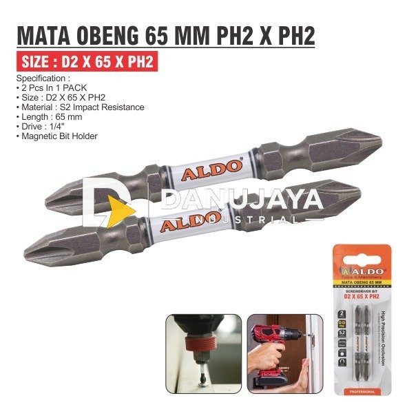 MATA OBENG 65 MM D2 X PH2 1 PACK ISI 2 PCS / SCREWDRIVER BITS / MATA OBENG ANGIN MAGNET MERK ALDO