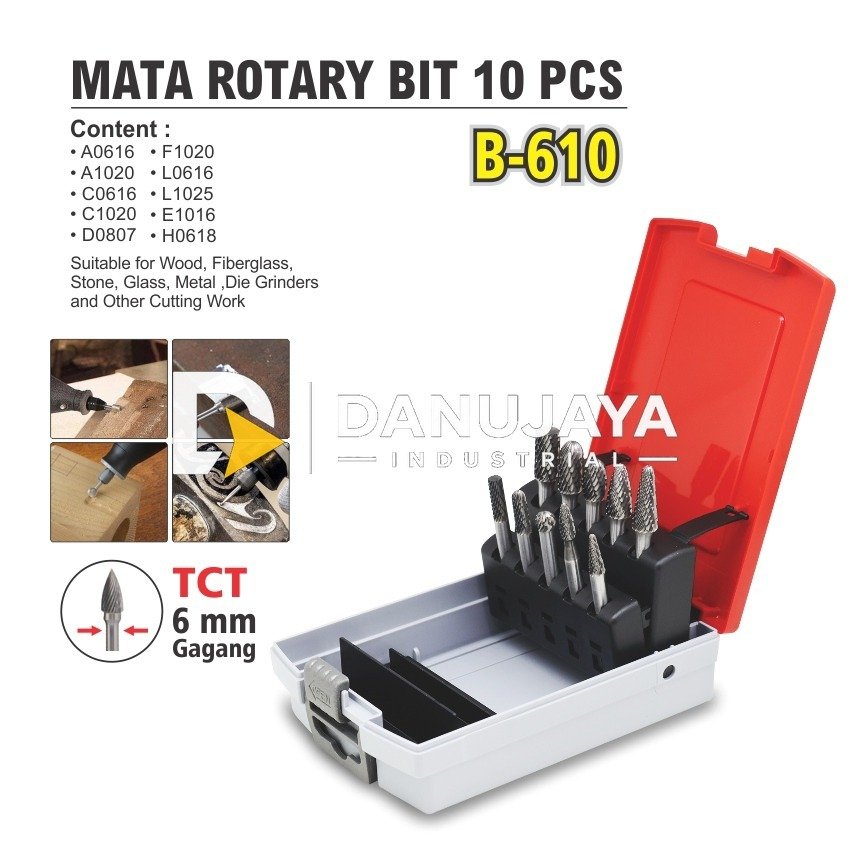 MATA ROTARY BIT TCT SET 10 PCS B-610 / ROTARY BIT TCT 10 PCS / MATA BOR TUNER / ENGRAVER ROTARY BURR TUNGSTEN MERK ALDO