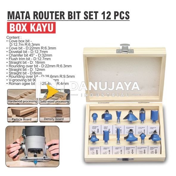 Mata Router Bit Set 12 pcs Box aluminium merk aldo