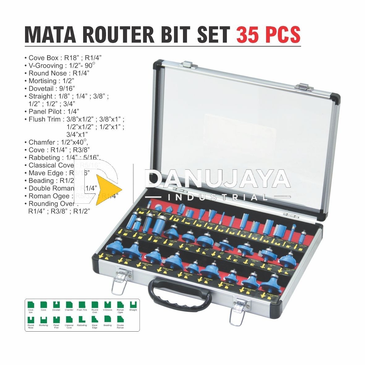 Mata Router Bit Set 35 pcs Box Aluminium Merk ALDO
