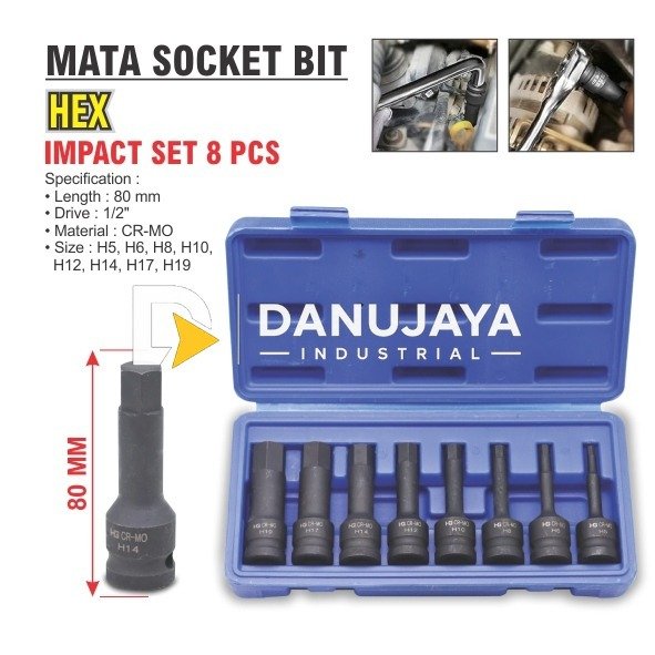 MATA SOCKET BIT IMPACT SET 8 PCS HEX / IMPACT METRIC HEX BIT SOCKET SET / MATA SOCK SET / SOCKET SET MERK ALDO