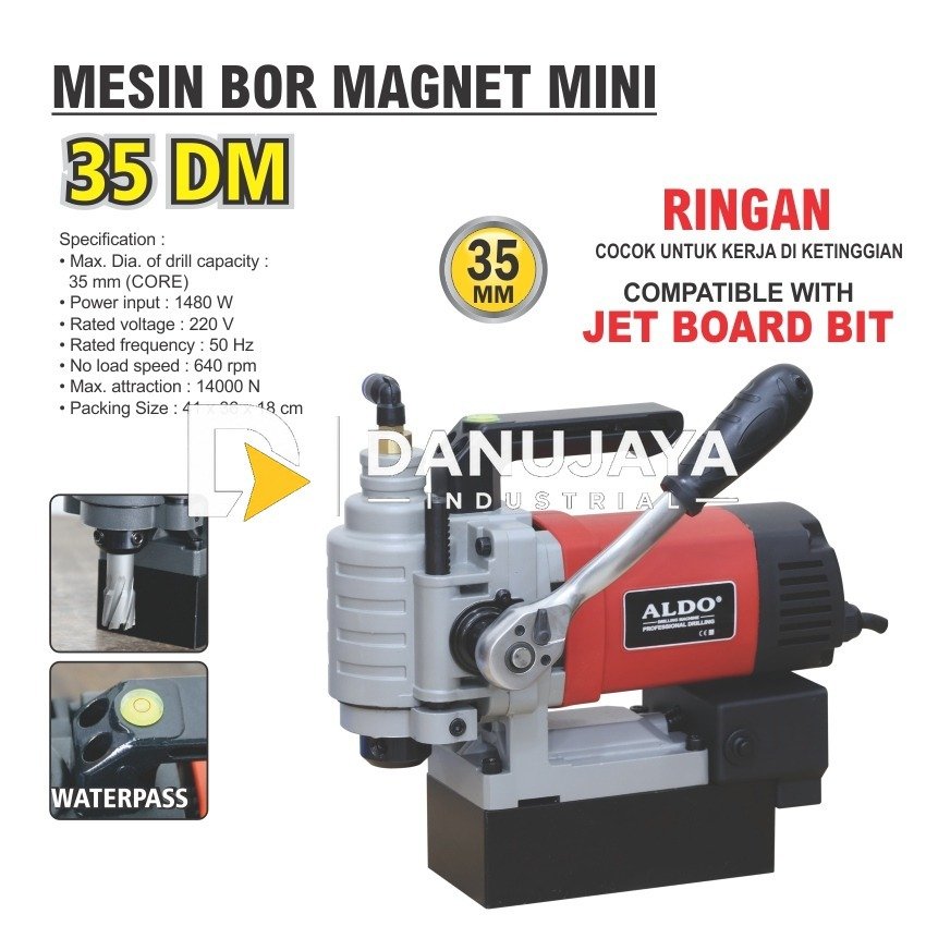 MESIN BOR MAGNET MINI 35 MM DM-35 / MINI MAGNETIC DRILL 35 MM ( CORE ) / MESIN BOR MAGNET LISTRIK MERK ALDO