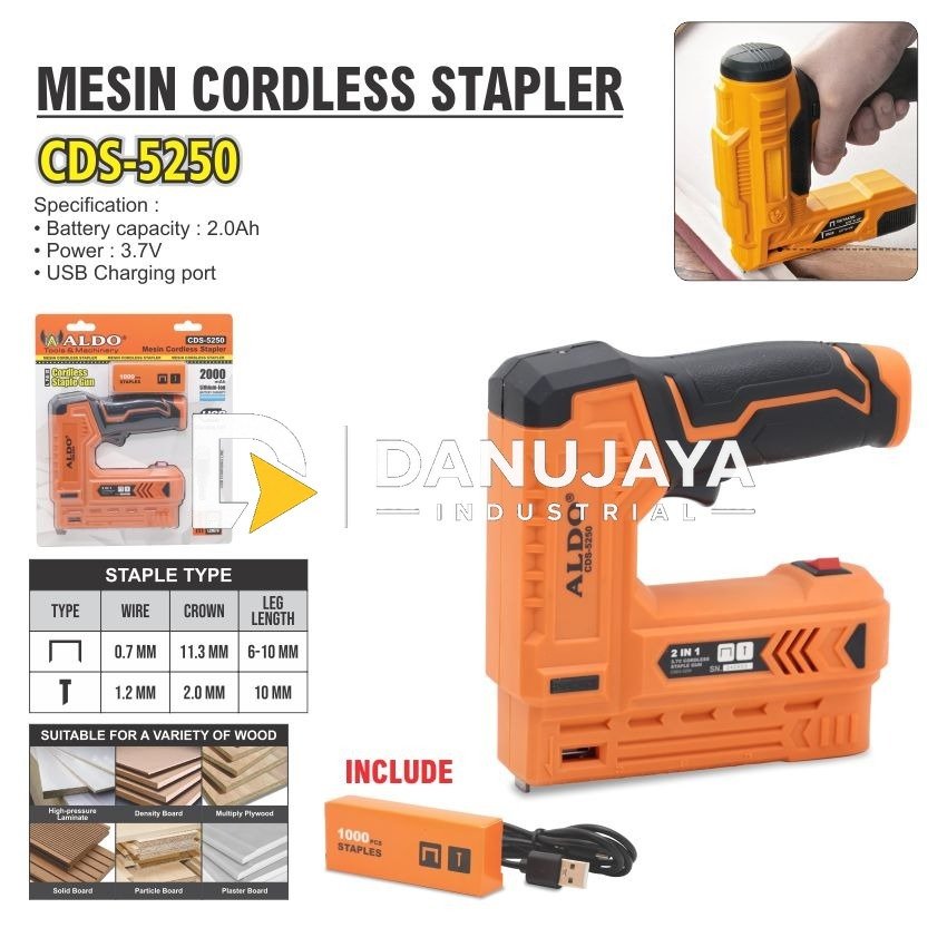 MESIN CORDLESS STAPLER CDS-5250 / CORDLESS STAPLE GUN / MESIN PAKU STAPLES TEMBAK BATERAI / STAPLER TEMBAK BATERAI MERK ALDO