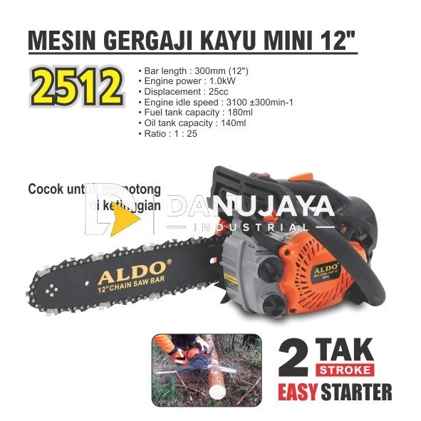 MESIN GERGAJI KAYU MINI 12" 2512 / MINI CHAINSAW MACHINE 12" / MESIN GERGAJI KAYU CHAIN SAW MERK ALDO
