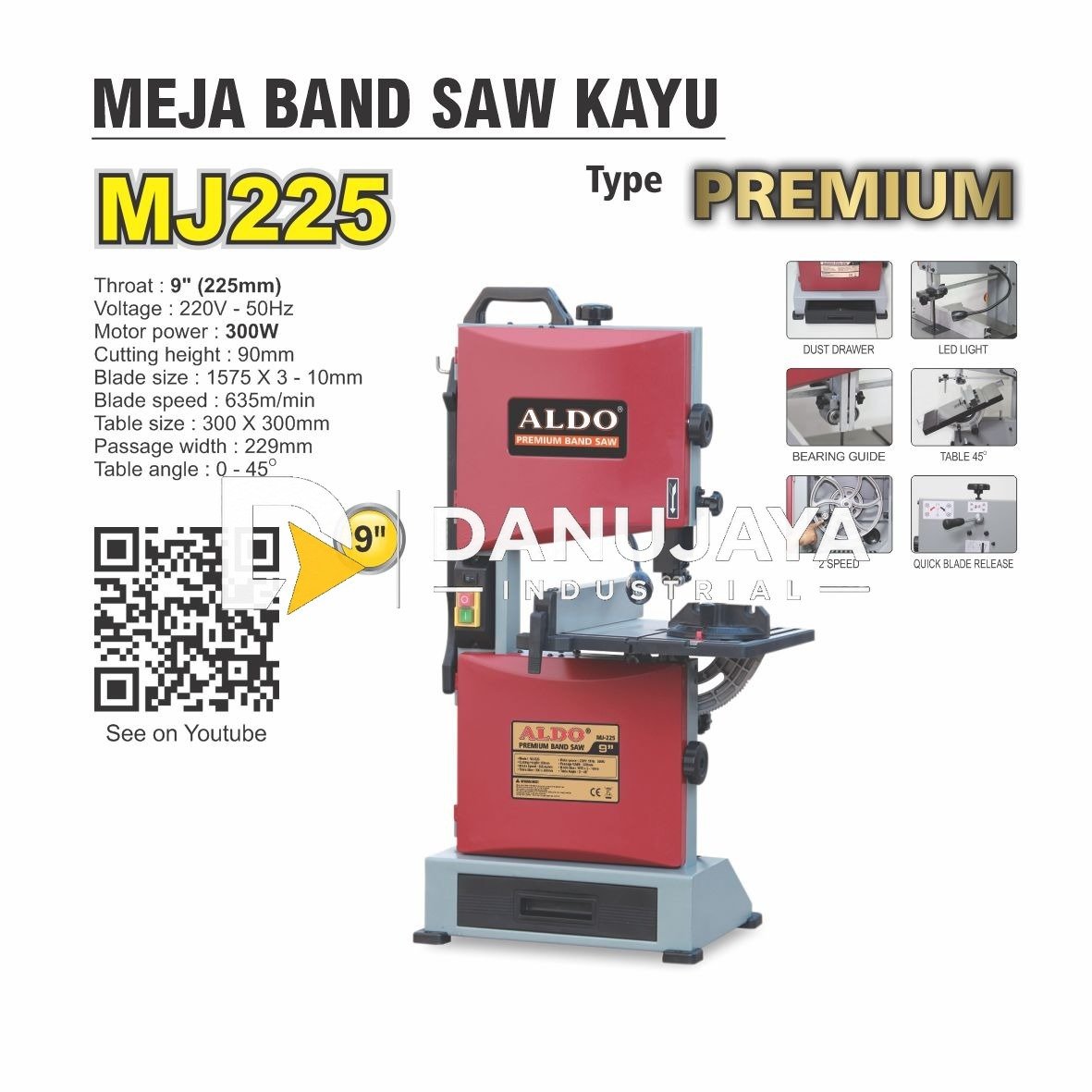 Mesin Gergaji Potong Ukir Kayu / Band Saw Premium 12" MJ305 ALDO