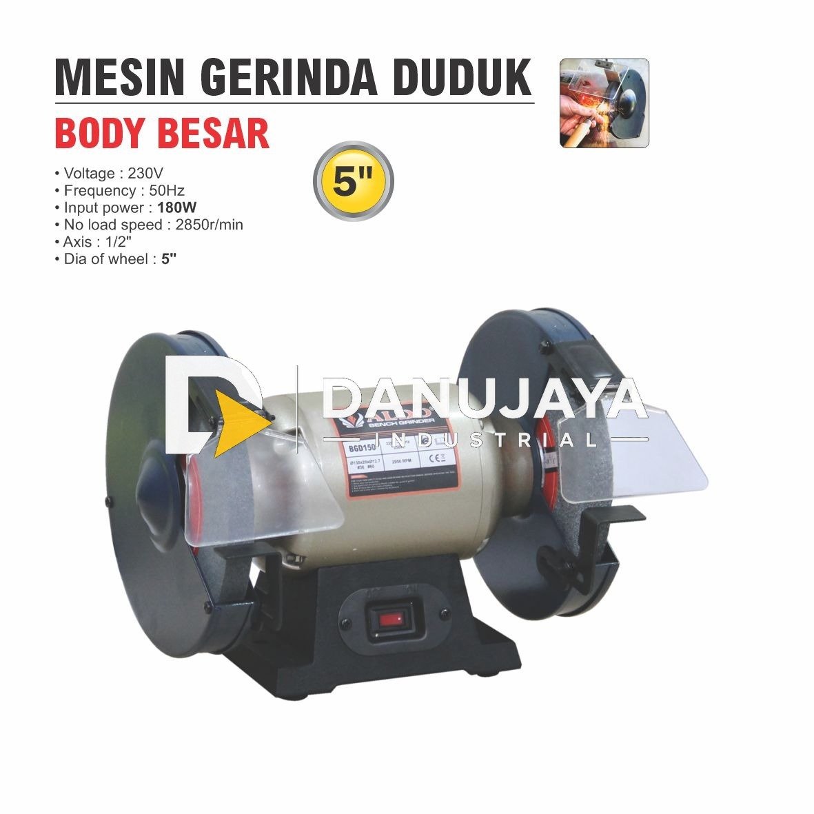 MESIN GURINDA DUDUK BESAR + LAMPU / BENCH GRINDER WITH LAMP / MESIN GURINDA GERINDA DUDUK MERK ALDO