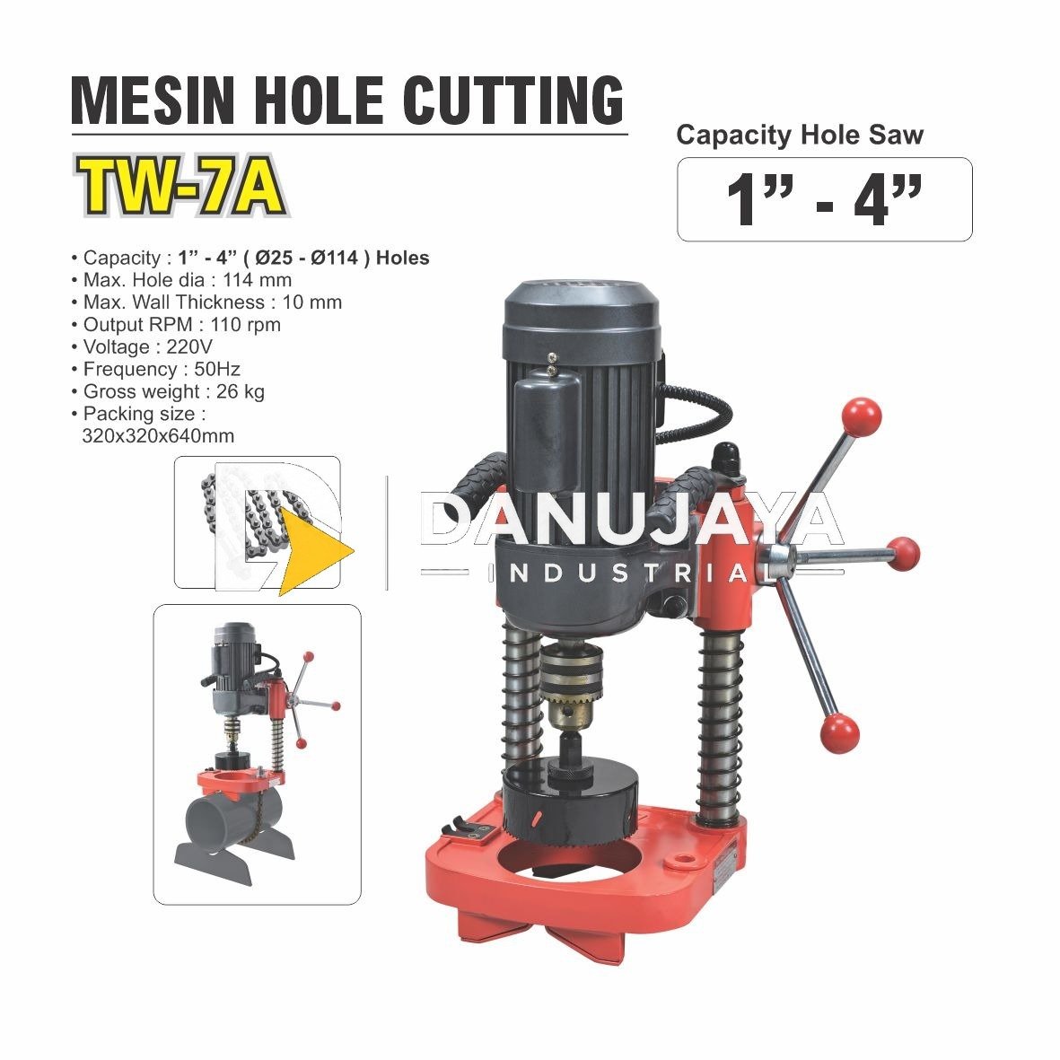 MESIN HOLE CUTTING PIPA TW-7A / MESIN BOR PELUBANG MERK ALDO