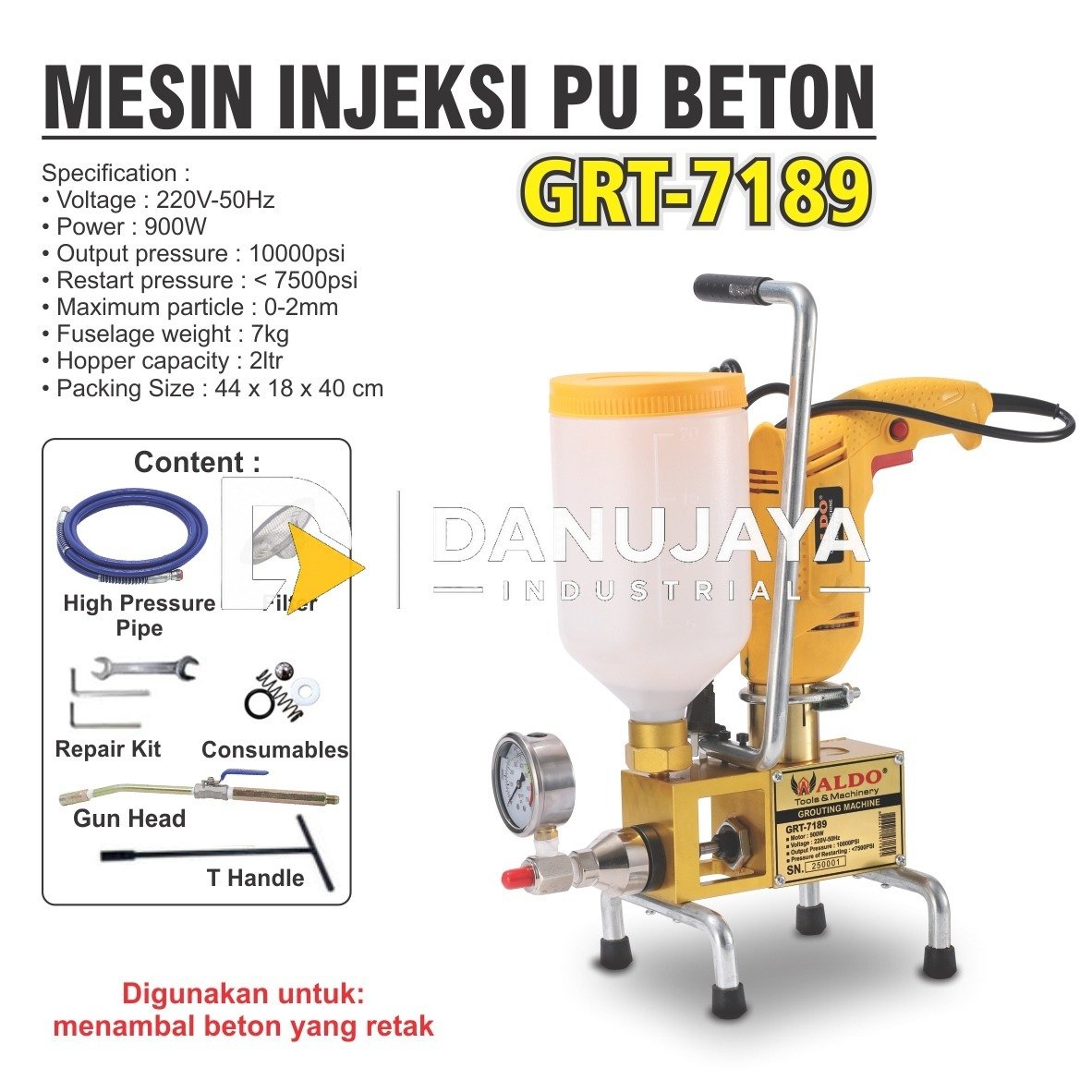 MESIN INJEKSI PU BETON GRT-7189 / POWER DRILL MESIN INJEKSI BETON / MESIN GROUTING BETON / GROUTING MACHINE / MESIN INJEKSI REPARASI BETON RETAK MERK ALDO