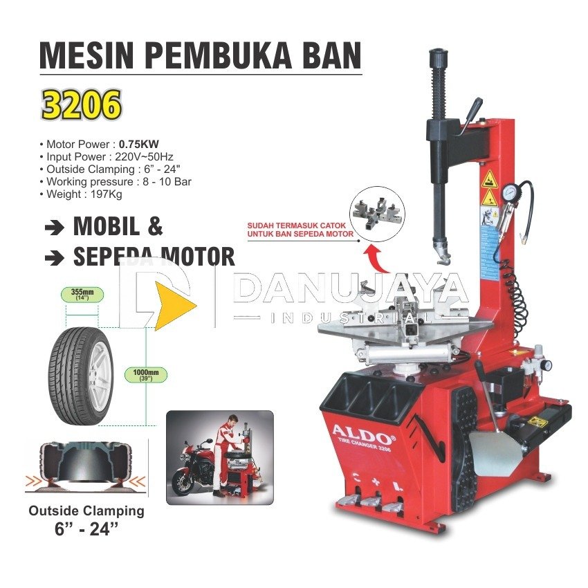 MESIN PEMBUKA BAN MOTOR DAN MOBIL 3206 / TIRE CHANGER MACHINE ALDO