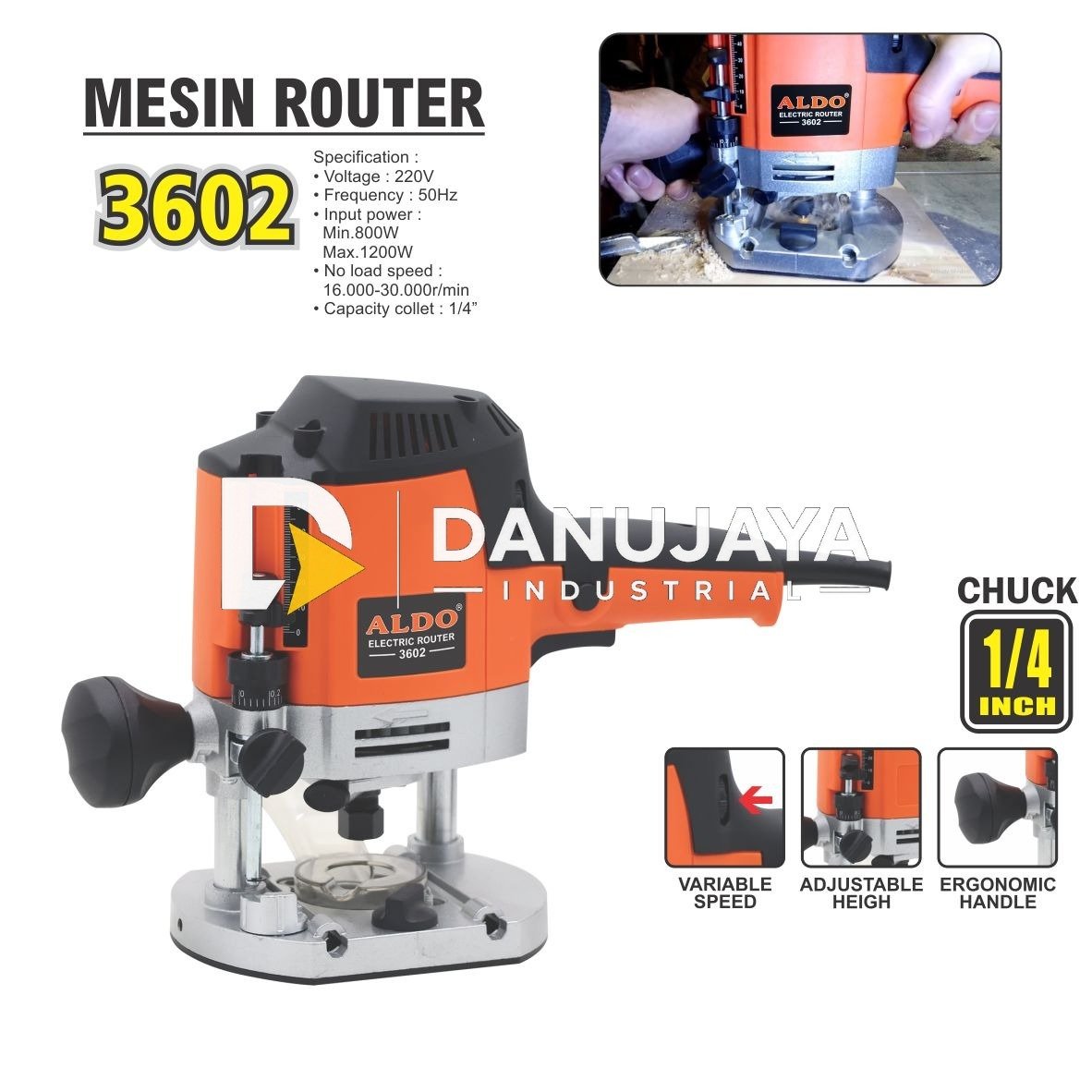 MESIN PROFIL KAYU / MESIN ELECTRIC ROUTER 3602 / MESIN ROUTER KAYU MERK ALDO