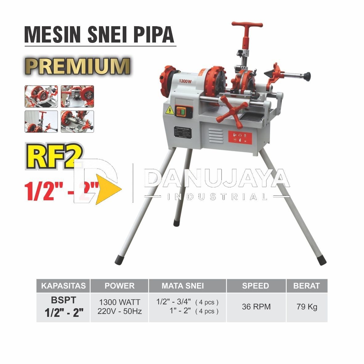 MESIN SNEI PIPA PREMIUM HEAVY DUTY RF-2 / PIPE THREADING MACHINE MERK ALDO