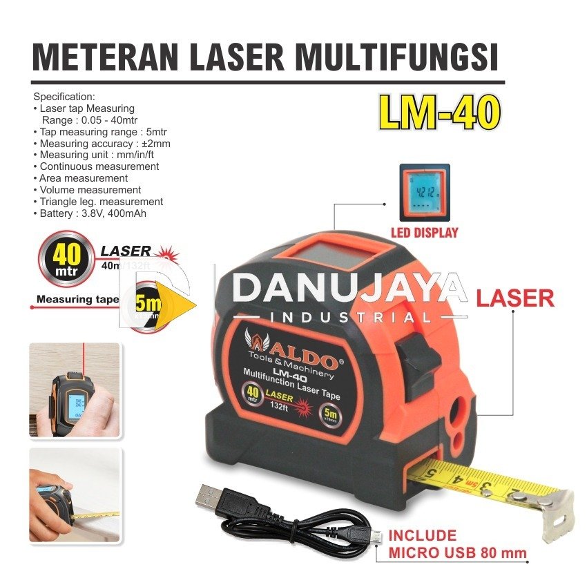 METERAN LASER MULTIFUNGSI LM-40 / METERAN LASER DIGITAL / ALAT UKUR MANUAL DAN LASER TUKANG MERK ALDO
