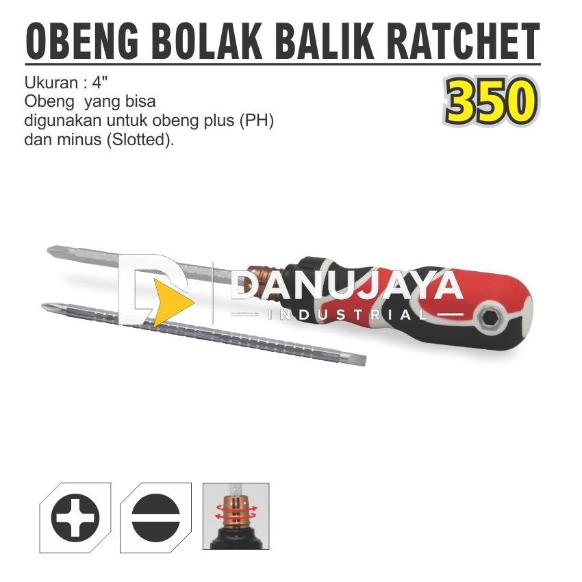 OBENG BOLAK-BALIK RATCHET TYPE : 350 / TWO - WAY SCREWDRIVER MERK ALDO