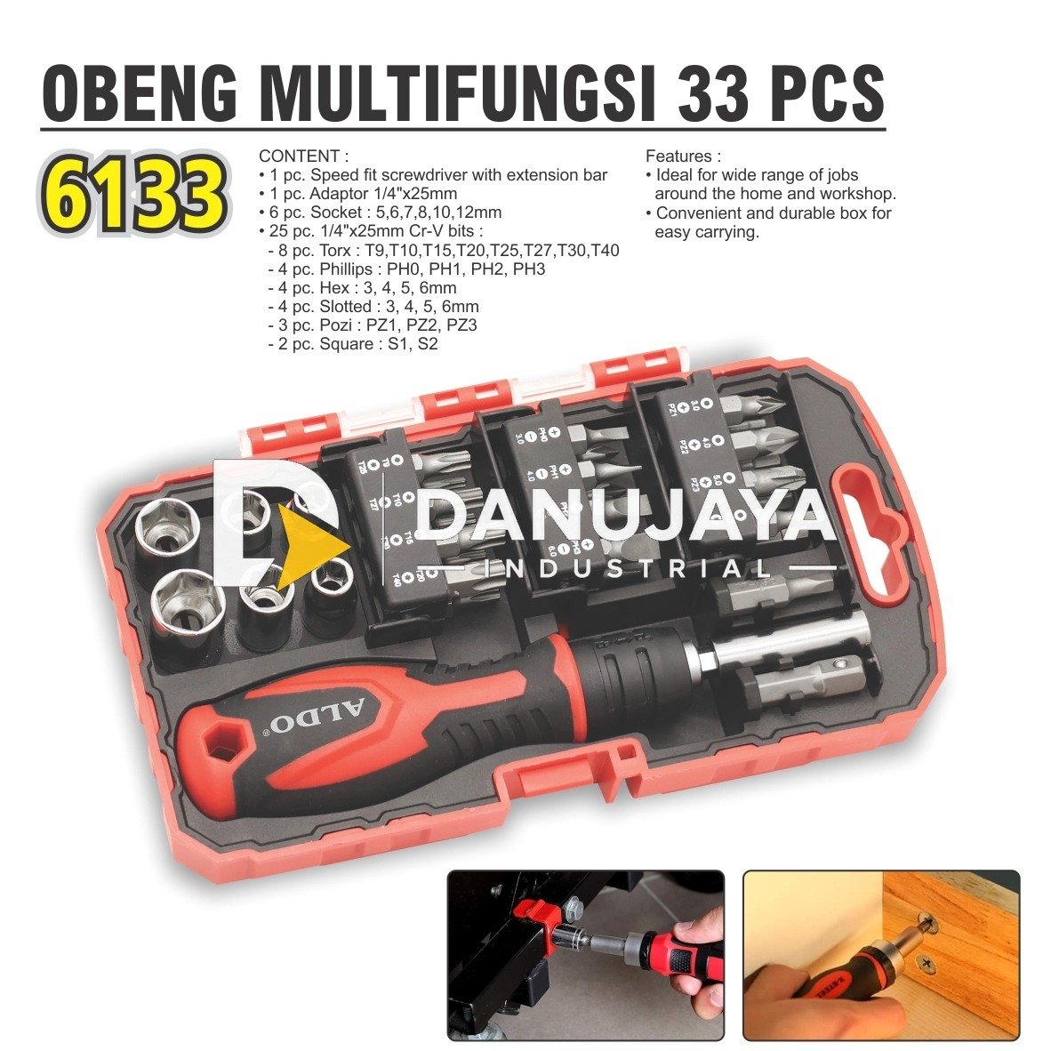 OBENG MULTIFUNGSI 33 PCS 6133 / SPEED FIT SCREWDRIVER / OBENG SET 33 PCS SERBAGUNA / SCREWDRIVER MULTI KIT MERK ALDO
