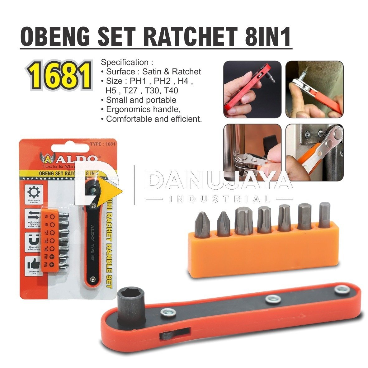 OBENG SET RATCHET 8 IN 1 1681 / MINI RATCHET HANDLE SET MERK ALDO