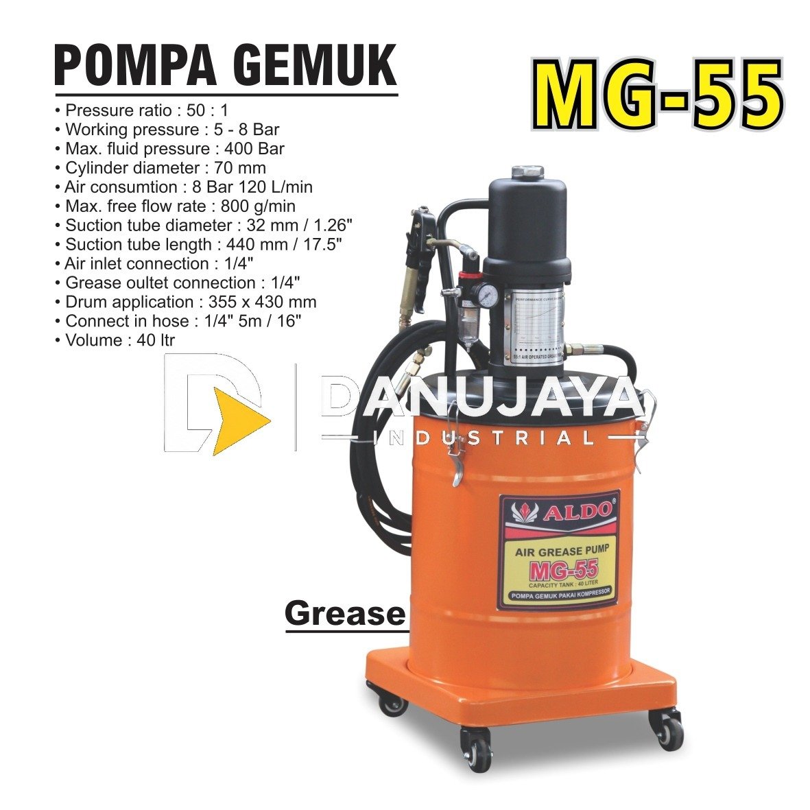 POMPA GEMUK DRUM MG-55 40 LITER / GREASE PUMP MANUAL /HAND GREASE ALDO