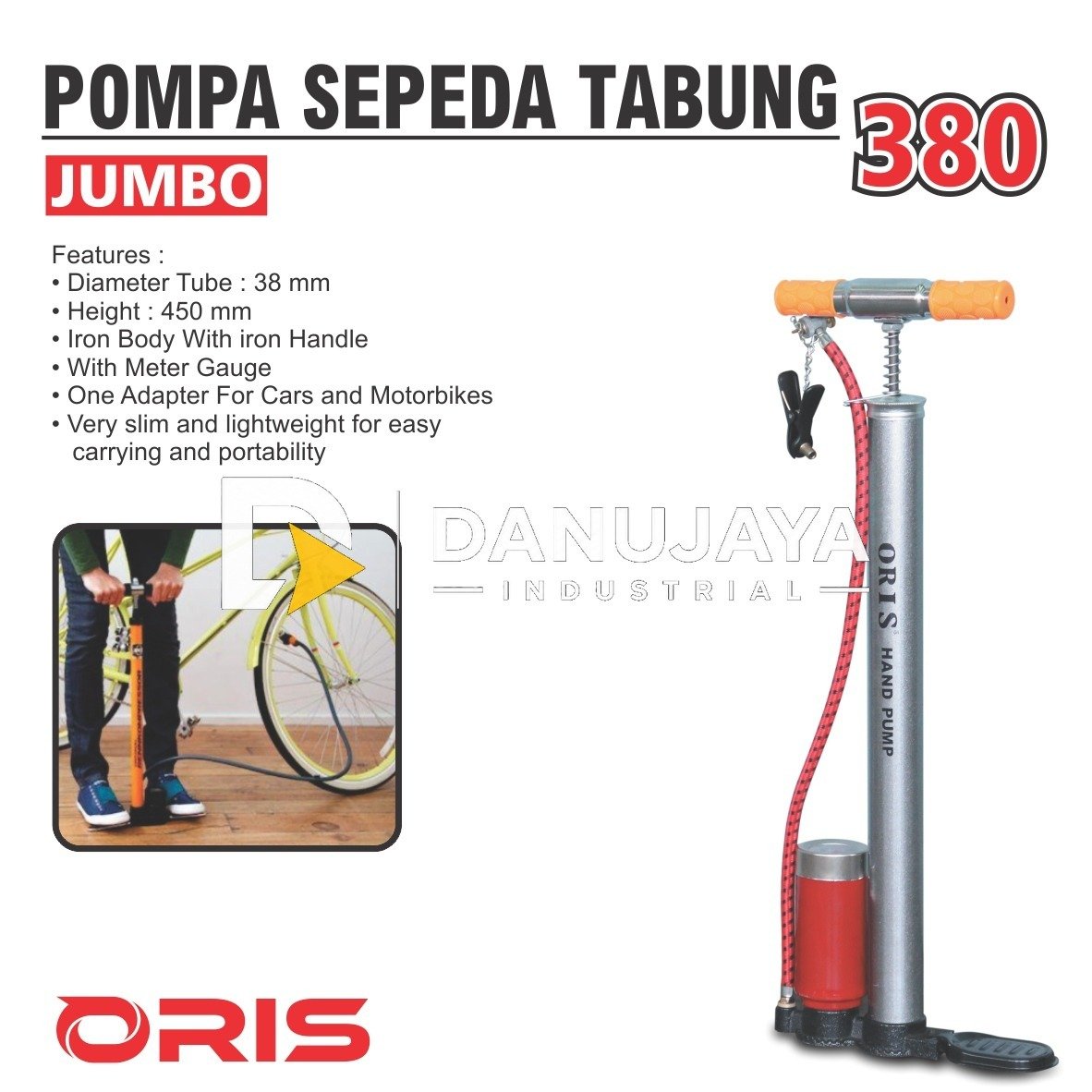 POMPA SEPEDA TABUNG JUMBO 380 / HAND PUMP / POMPA ANGIN TANGAN ORIS