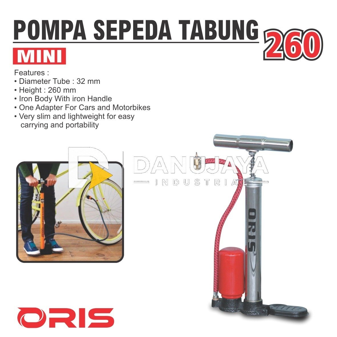 POMPA SEPEDA TABUNG MINI 260 / HAND PUMP / POMPA ANGIN TANGAN ORIS