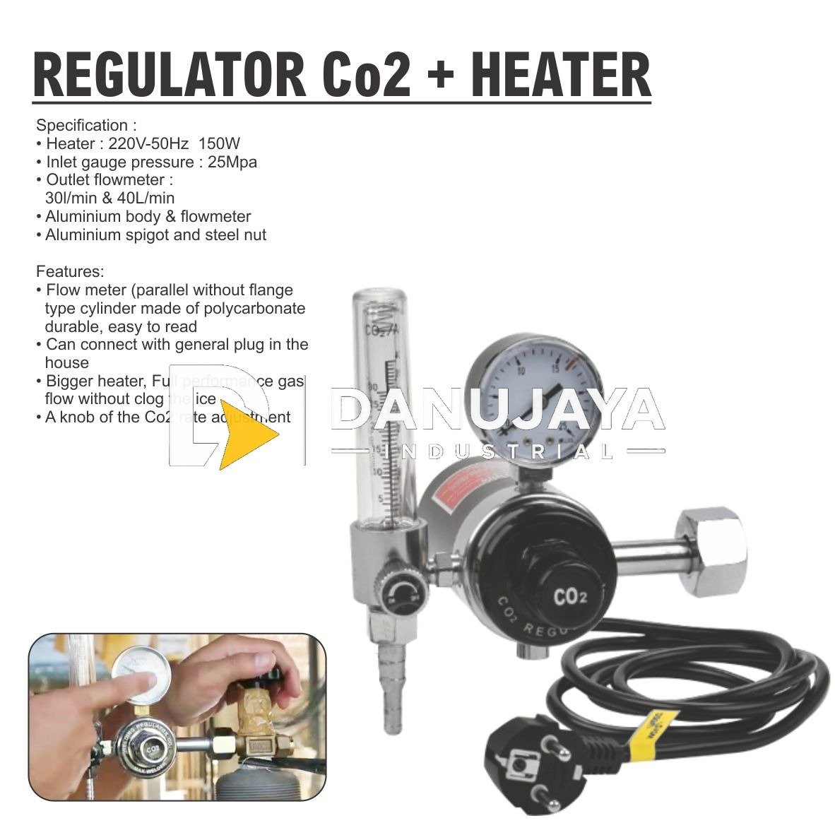 REGULATOR CO2 + HEATER / REGULATOR CO2 WITH HEATER / CO2 REGULATOR HEATER MERK ALDO