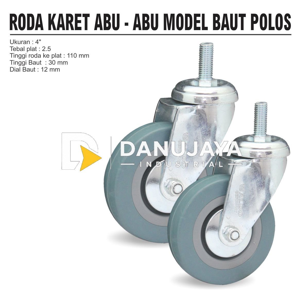 RODA KARET ABU-ABU MODEL BAUT POLOS 4" MERK ALDO