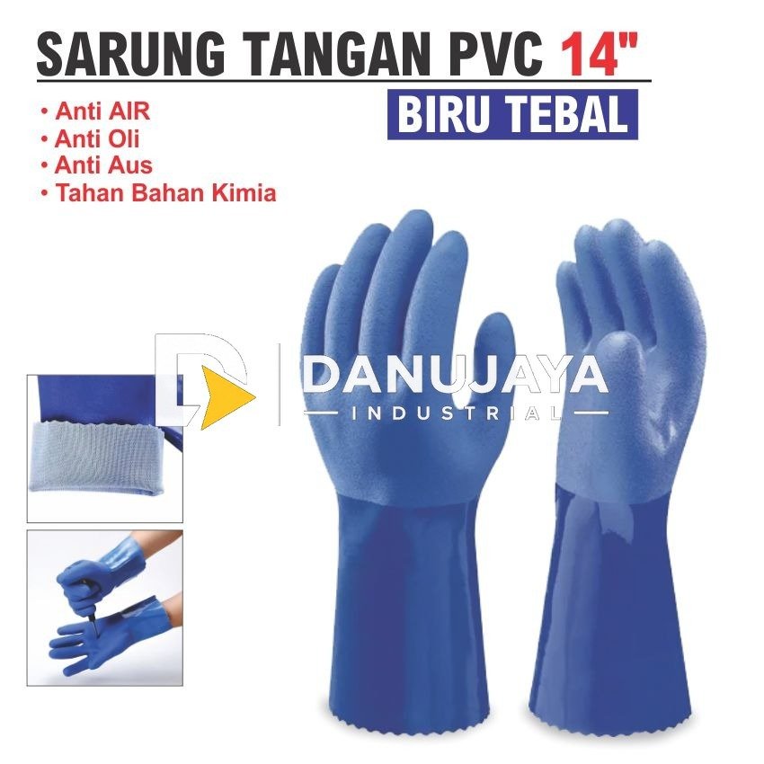 SARUNG TANGAN PVC BIRU TEBAL / PVC GLOVE BLUE / SAFETY GLOVE ALDO
