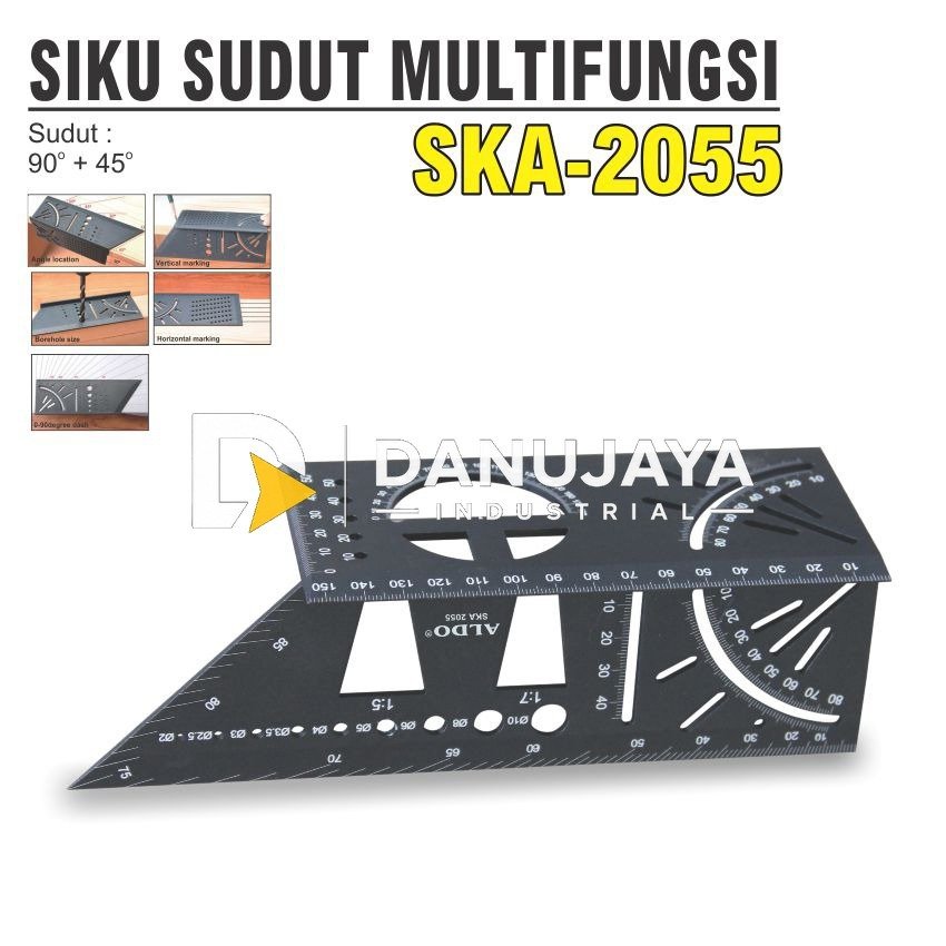 SIKU SUDUT MULTIFUNGSI SUDUT 90 DERAJAT + 45 DERAJAT SKA-2077 / SIKU TUKANG / PENGGARIS POLA / MULTIPURSE ANGLE RULER MERK ALDO