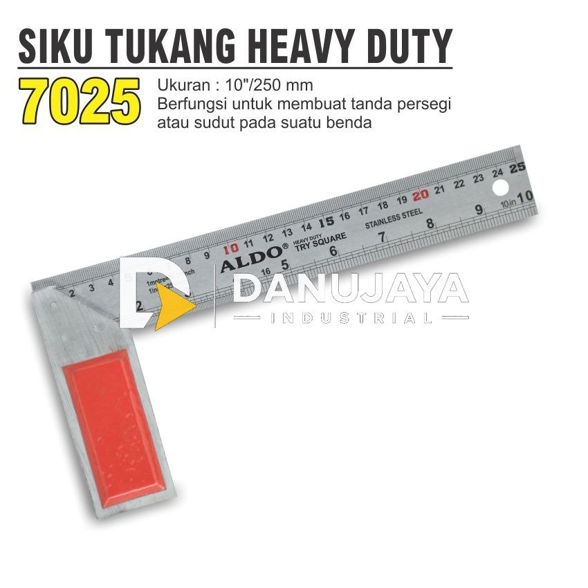 SIKU TUKANG BESI HEAVY DUTY / STEEL TRY SQUARE / PENGGARIS TUKANG / SIKU METER L MERK ALDO