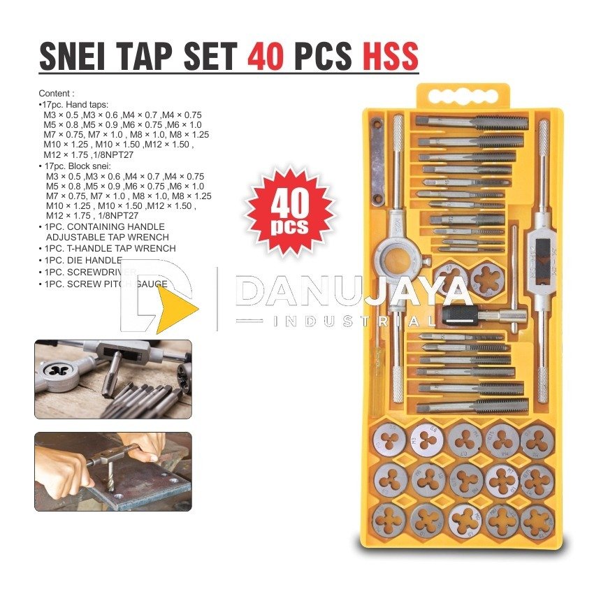 SNEI TAP SET 40 PCS HSS / PEMBUAT ULIR DRAT SET / HAND TAP & DIE SET ALDO