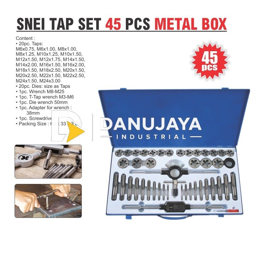 SNEI TAP SET 45 PCS METAL BOX / PEMBUAT ULIR DRAT SET / HAND TAP & DIE SET ALDO