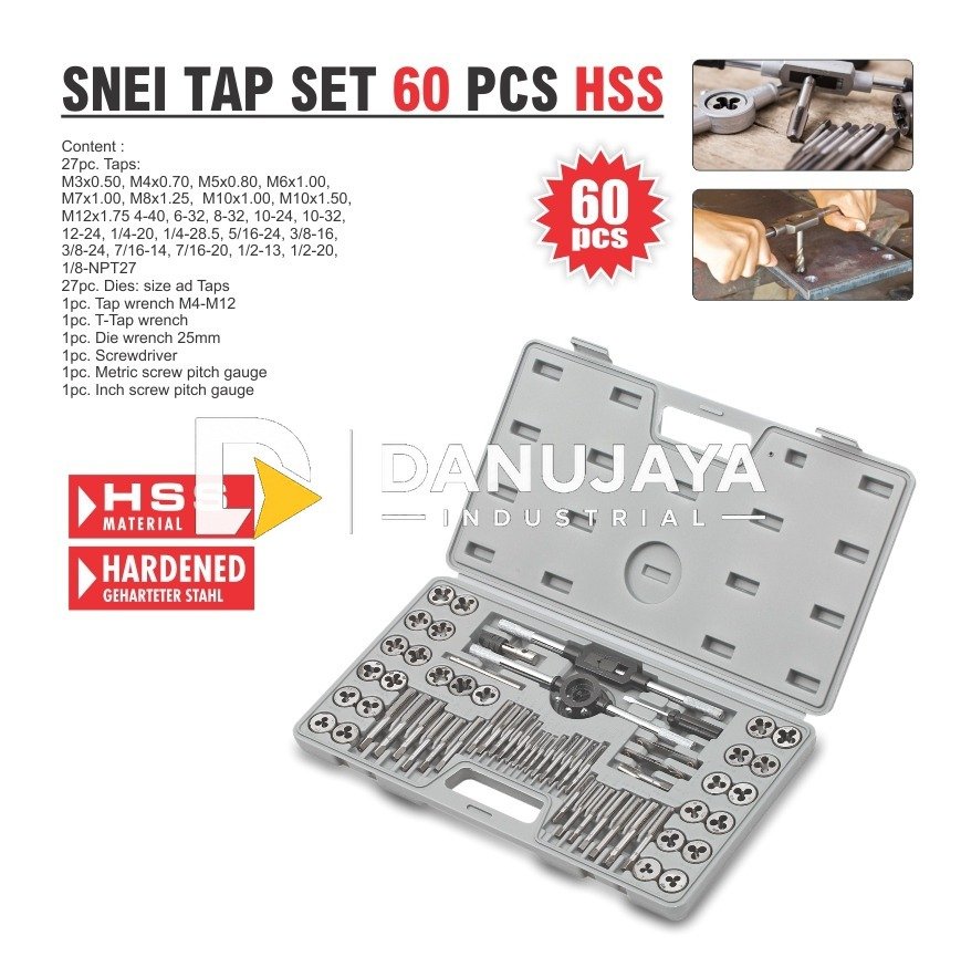 SNEI TAP SET 60 PCS HSS / PEMBUAT ULIR DRAT SET / HAND TAP & DIE SET