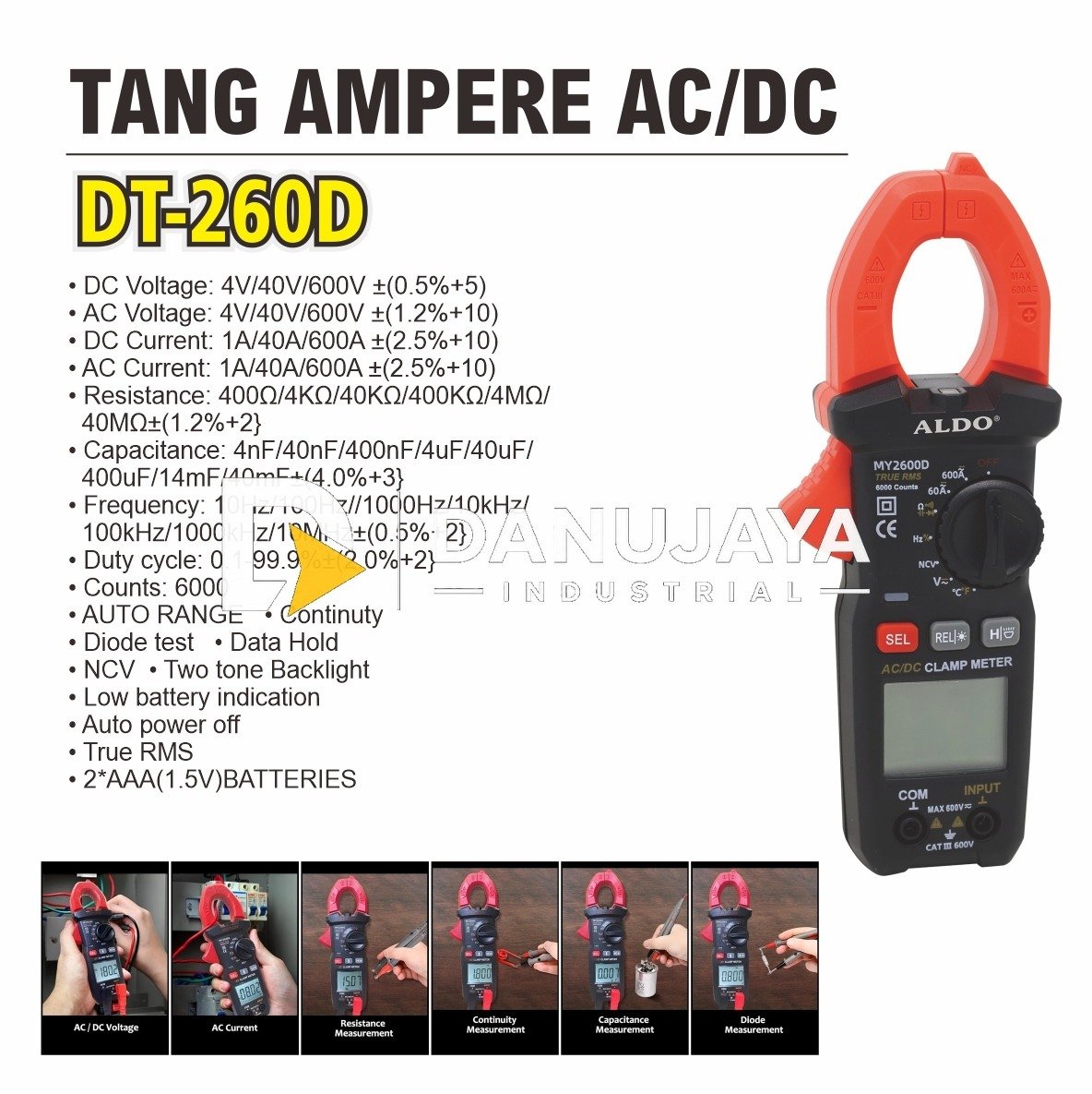 TANG AMPERE AC/DC DT-260D / DIGITAL CLAMP METER / ALAT PENGUKUR AC DC MERK ALDO