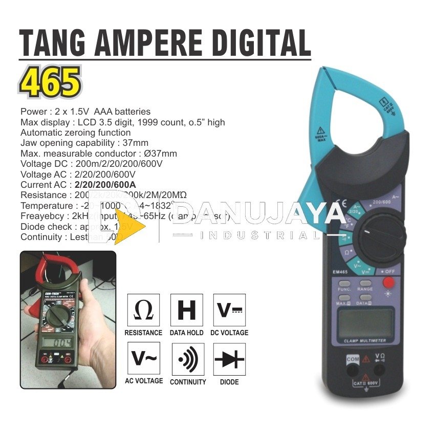 TANG AMPERE DIGITAL EM- 465 / CLAMP AMPER / ALAT PENGUKUR AC DC ALDO