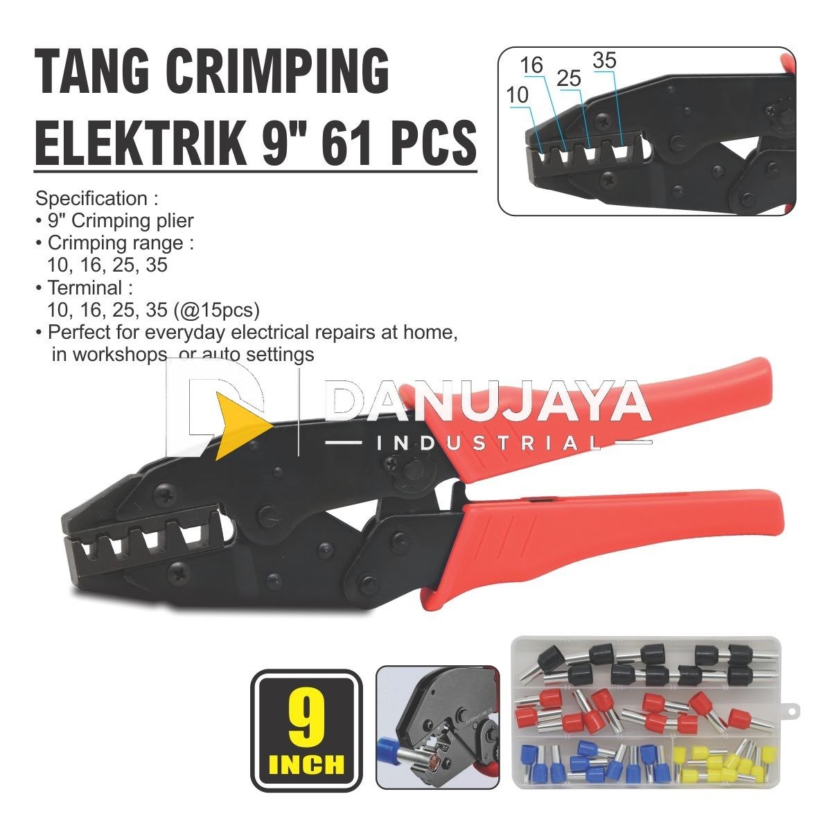 TANG CRIMPING ELEKTRIK 9" 61 PCS / TUBE CRIMPING PLIER / TANG CRIMPING KABEL SERBAGUNA MERK ALDO
