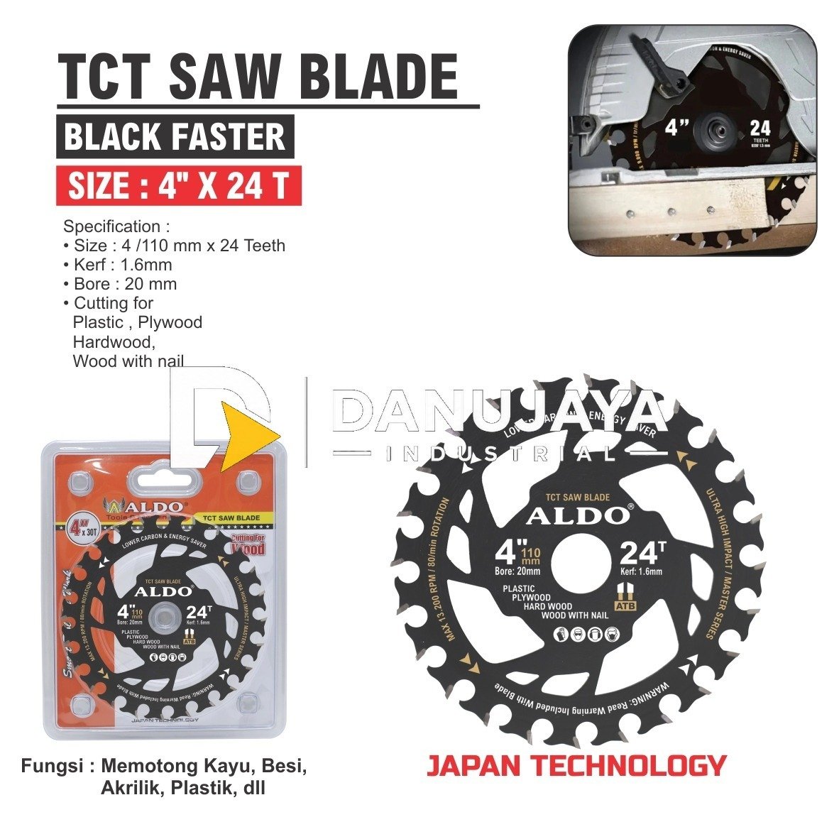 TCT SAW BLADE BLACK FASTER / MATA PISAU GERGAJI KAYU / MATA PISAU POTONG KAYU / FASTER CUTTING / MATA POTONG KAYU BLACK FASTER MERK ALDO
