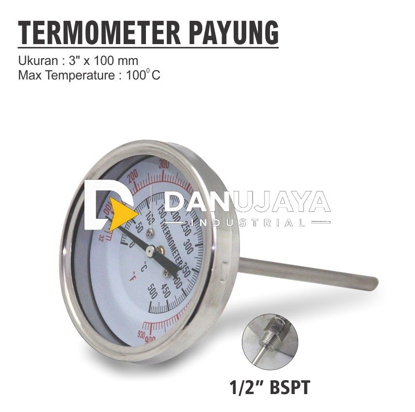THERMOMETER PAYUNG 3" X 100 MM 1 PACK 2 PCS / TERMOMETER BIMETAL / THERMOMETER CEK SUHU KOMPOR MERK ALDO