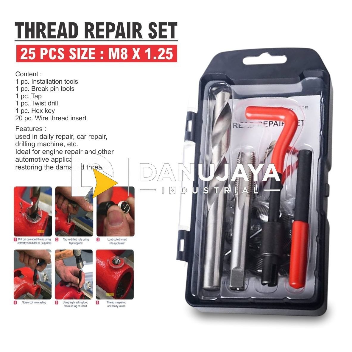 THREAD REPAIR SET 25 PCS / ALAT PERBAIKAN ULIR / THREAD REPAIR ALAT MOBIL MOTOR ULIR / ALAT PERBAIKAN BAUT DRAT MOBIL MOTOR KIT MERK ALDO