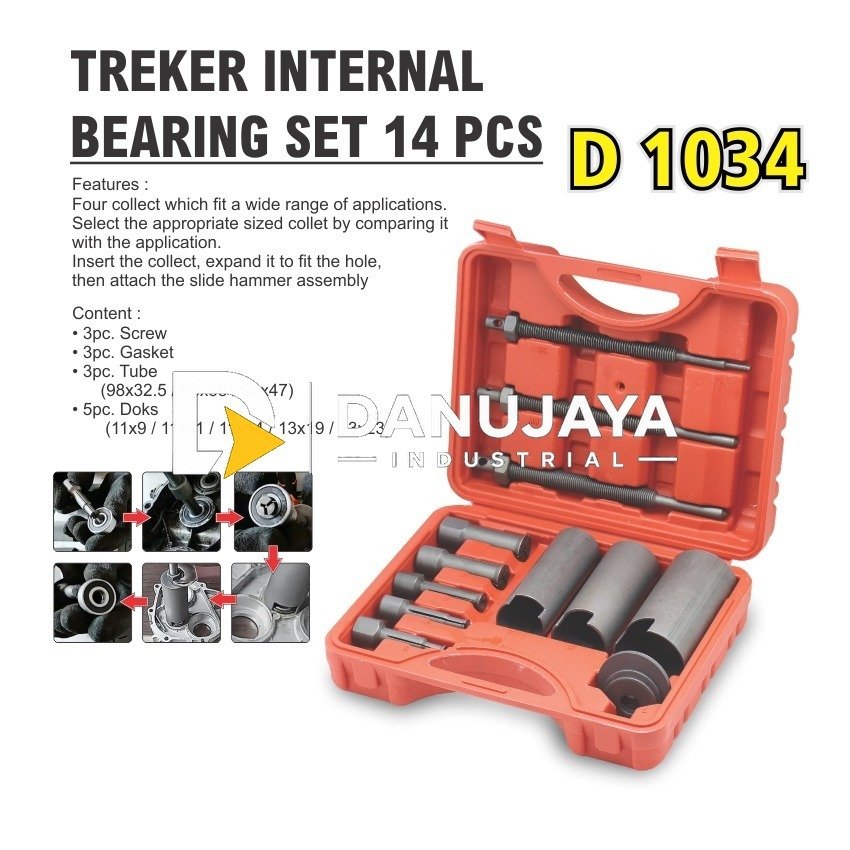 TREKER INTERNAL BEARING SET 14 PCS D1034 / PULLER SET / ALAT PEMBUKA BEARING LAHER / SET TREKER LEPAS BEARING SEPARATOR MERK ALDO