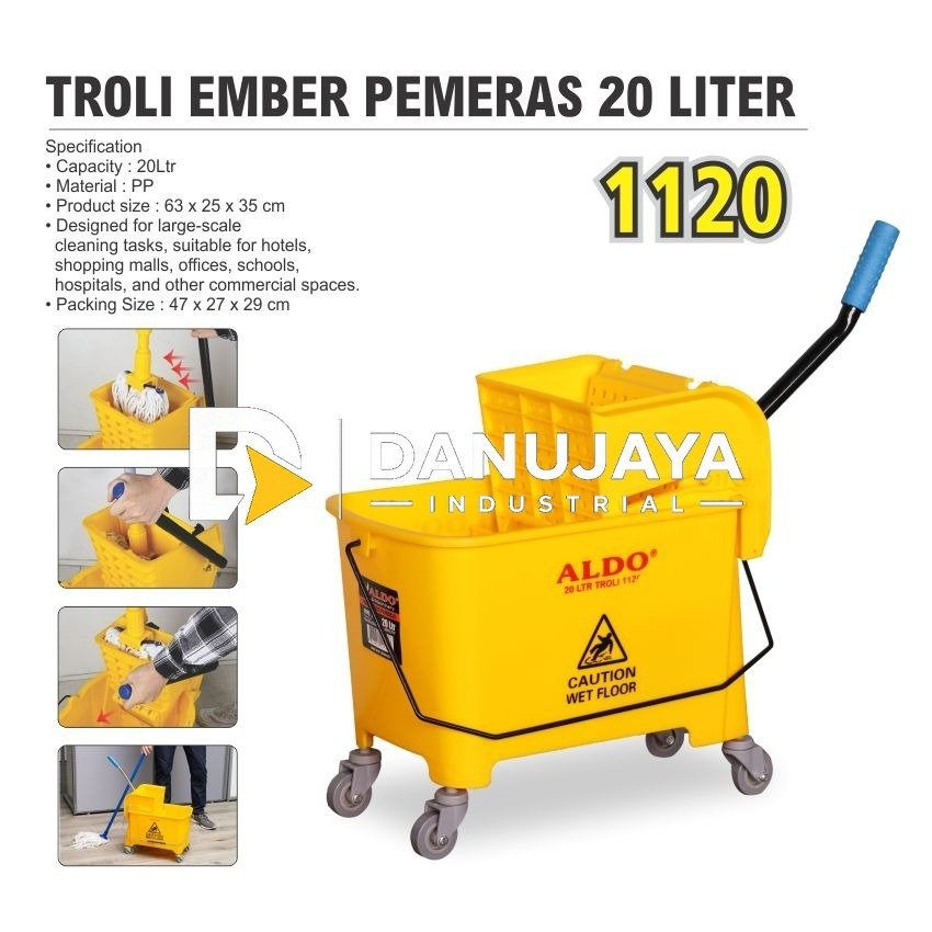TROLI EMBER PEMERAS 20 LTR 1120 / MINI MOP WRINGER / SINGLE BUCKET / EMBER PEMBERSIH DENGAN PEMERAS MERK ALDO