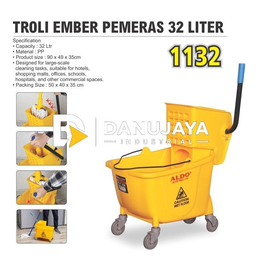 TROLI EMBER PEMERAS 32 LTR 1132 / MINI MOP WRINGER / SINGLE BUCKET / EMBER PEMBERSIH DENGAN PEMERAS MERK ALDO