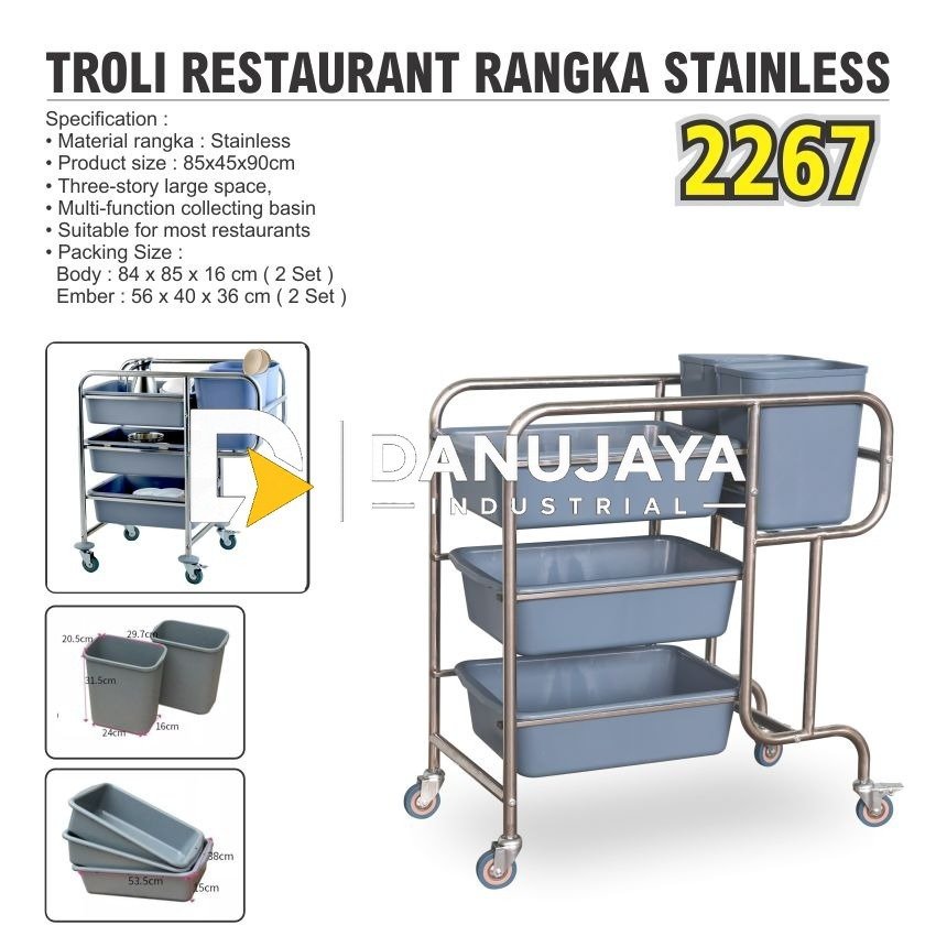 TROLI RESTAURANT RANGKA STAINLESS 2267 / RESTAURANT CART / TROLLEY RESTAURANT / TROLI 3 SUSUN RESTORAN MERK ALDO