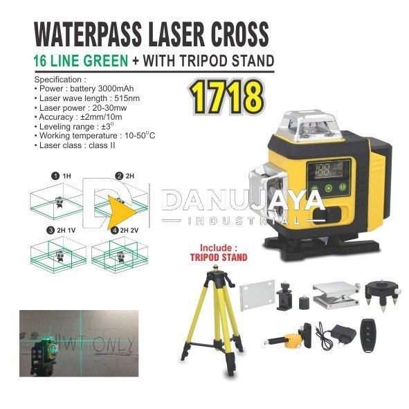 WATERPASS LASER CROSS 16 LINE GREEN 1718 / ALAT UKUR LASER / METERAN LASER MERK ALDO