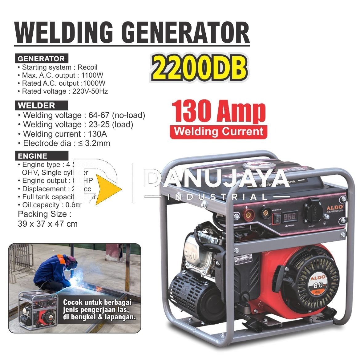 WELDING GENERATOR 130 AMP 2200 DB / GENERATOR LAS / GENSET UNTUK MESIN LAS / GENSET WELDER / GASOLINE GENERATOR WELDER MERK ALDO