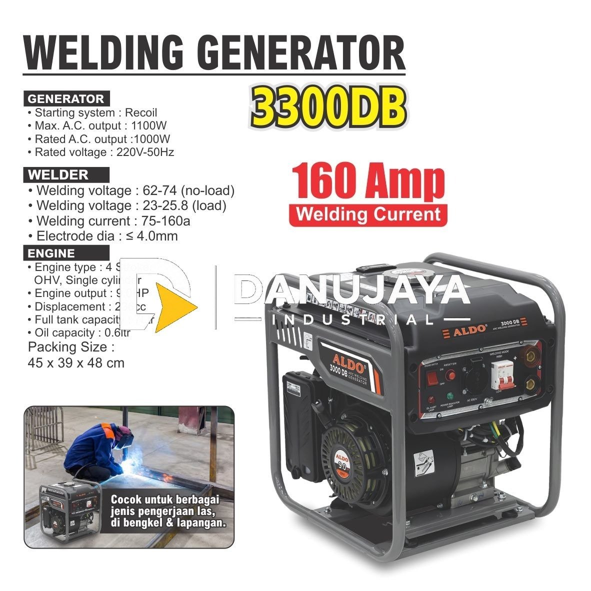 WELDING GENERATOR 160 AMP 3000 DB / GENERATOR LAS / GENSET UNTUK MESIN LAS / GENSET WELDER / GASOLINE GENERATOR WELDER MERK ALDO