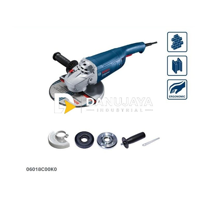 BOSCH PRO Gerinda Besar Listrik 7" - Large Angle Grinder 2200 Watt GWS 2200 | Gerinda Sudut untuk Menghaluskan dan Memotong Besi - Garansi Resmi - 06018C00K0