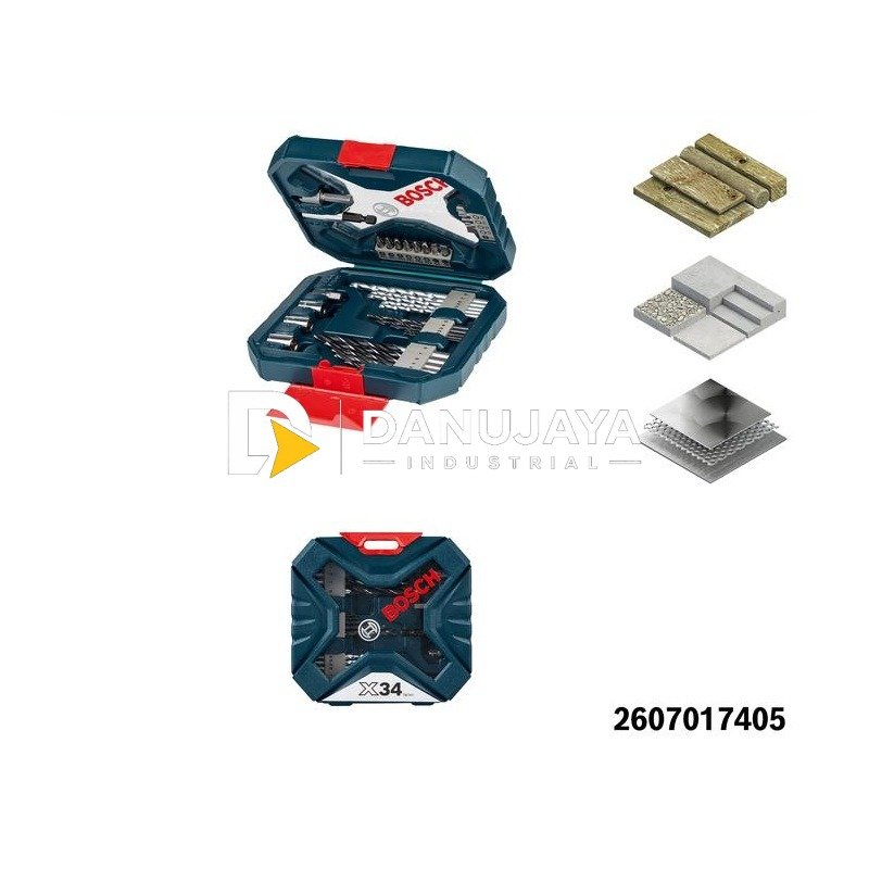 BOSCH Set Mata Bor Obeng 34 Pcs - Drill and Screwdriver Bit Set X-Line | Set Kepala Bor Obeng Perkakas Lengkap - 2607017405