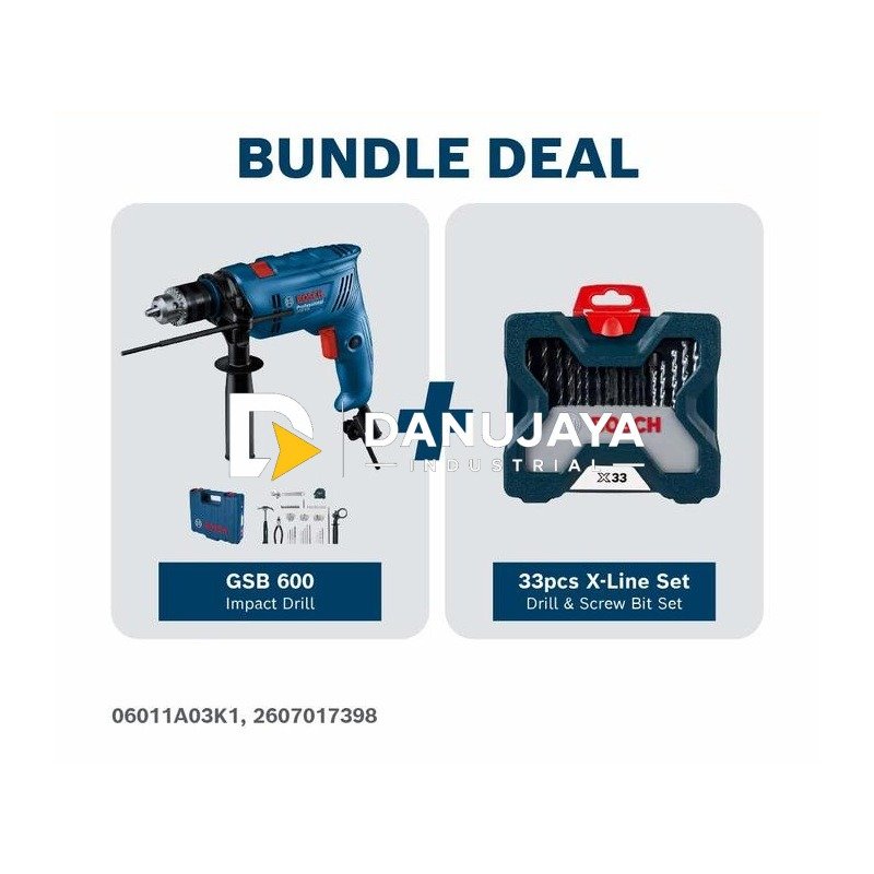 [BUNDLE] BOSCH PRO Mesin Bor Listrik 13mm GSB 600 + Set Mata Bor Obeng X-Line 33 Pcs | Paket Bor Serbaguna dan Aksesoris - Garansi Resmi - 06011A03K1 2607017398