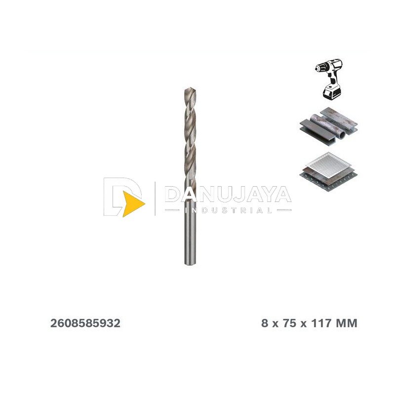 BOSCH Mata Bor Logam HSS-G 8 mm (1 pc) / HSS-G DIN 338 Metal Drill Bit - 2608585932