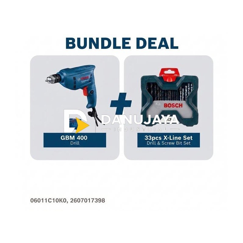 [BUNDLE] BOSCH PRO Mesin Bor Putar Listrik 10mm GBM 400 400W + Set Mata Bor Obeng X-Line 33 Pcs | Drill Driver Multifungsi untuk Kayu, Logam & Plastik - Garansi Resmi - 06011C10K0 2607017398
