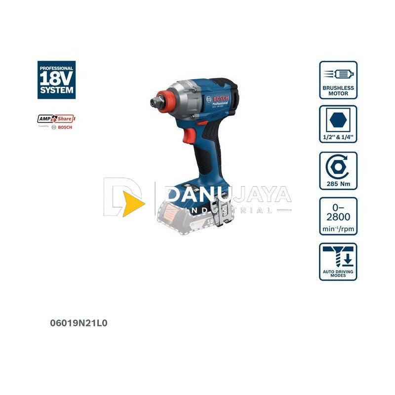 BOSCH PRO Obeng dan Kunci Pas Impact Baterai (Unit Only) - Cordless Impact Driver Wrench GDX 18V-285 | Kunci Baut Sekrup Elektrik Tanpa Kabel, Perkakas - Garansi Resmi - 06019N21L0